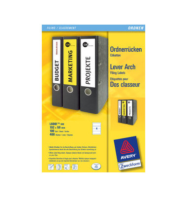 R&uuml;ckenschilder ultragrip L6061-100, wei&szlig;, breit/kurz, 59x192mm, selbstklebend, permanent 