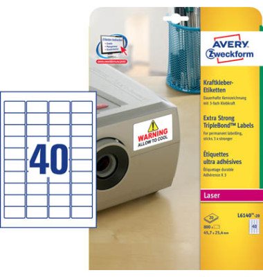 Folienetiketten Kraftkleber-Etiketten L6140-20, wei&szlig;, 45,7x25,4mm (BxH), rechteckig