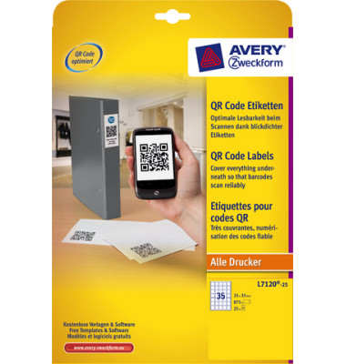 Etiketten für QR Codes weiß 35 x 35mm 875 Stück