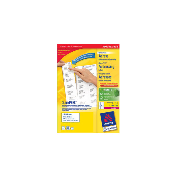 5701044460991 - L7159-100 Adress-Etiketten 635 x 339 mm Papier Weiß 2400 St Permanent haftend Tintenstrahldrucker Laserdrucker Farblaserdrucker Kopierer