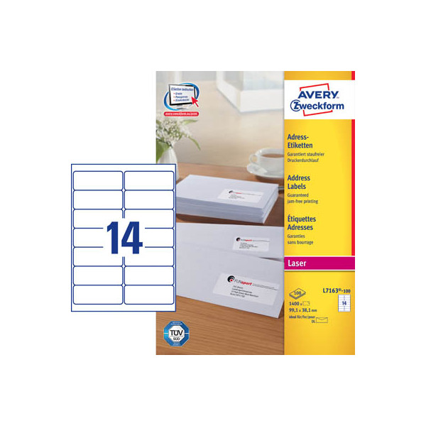 5701044461035 - AVERY Zweckform Abziehhilfe QuickPEELultragrip Adressetiketten L7163-100 Selbsthaftend DIN A4 Weiß 991 x 381 mm 100 Blatt à 14 Etiketten 5701044461035 - AVERY Zweckform Abziehhilfe QuickPEELultragrip Adressetiketten L7163-100 Selbsthaftend DIN A4 Weiß 991 x 381 mm 100 Blatt à 14 Etiketten