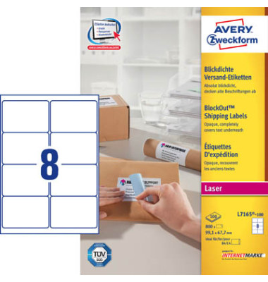 L7165-100 Versand Etiketten 99,1 x 67,7 mm weiß 800 Stück blickdicht L7165-100 Versand Etiketten 99,1 x 67,7 mm weiß 800 Stück blickdicht
