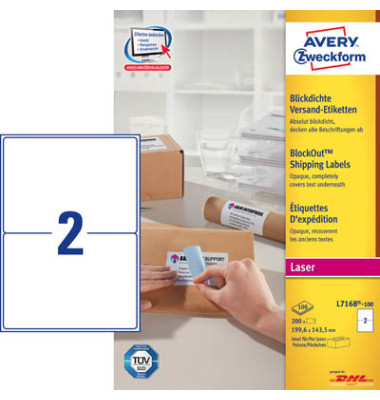 L7168-100 Versand Etiketten 199,6 x 143 mm weiß 200 Stück blickdicht L7168-100 Versand Etiketten 199,6 x 143 mm weiß 200 Stück blickdicht