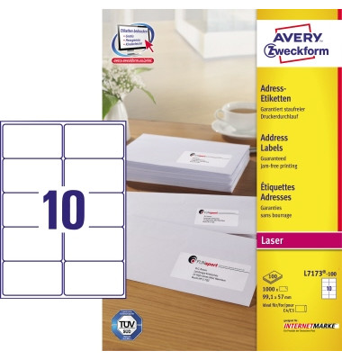 L7173-100 Adress Etiketten 99,1 x 57 mm weiß QuickPeel