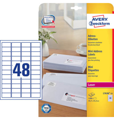 Etiketten ultragrip L7636-25, weiß 45,7x21,2mm, rechteckig, 