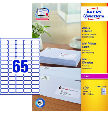 Etiketten ultragrip L7651-100, wei&szlig;, 38,1x21,2mm, rechteckig