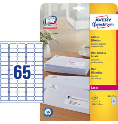L7651-25 Adress Etiketten 38,1 x 21,2 mm weiß