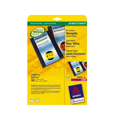 Etiketten L7670Y-25, neongelb, &Oslash; 63,5mm, rund