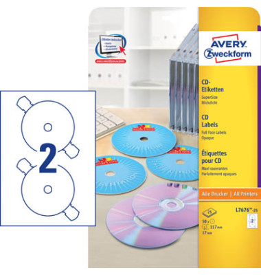 CD Etiketten L7676-25 Ø 117 mm weiß SuperSize