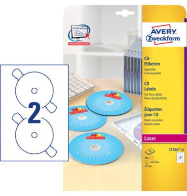 CD Etiketten L7760-25 Ø 117 mm weiß glänzend