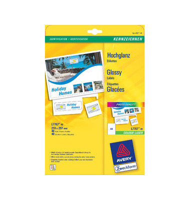 Etiketten L7767-40, wei&szlig;, 210x297mm, rechteckig