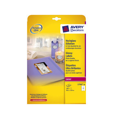 Farblaseretiketten Glossy weiß 139x99,1mm 40 Bl