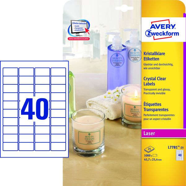 AVERY Zweckform Folienetiketten L7781-25, transparent, 45,7x25,4mm, rechteckig 4004182252536 AVERY Zweckform 1000 Stück