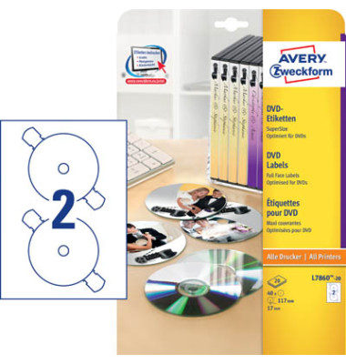 DVD Etiketten L7860-20 Ø 117 mm weiß 40 Stück DVD Etiketten L7860-20 Ø 117 mm weiß 40 Stück