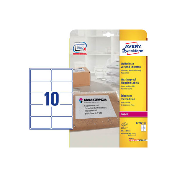 4004182048924 - AVERY Zweckform L7992-25 Adressetiketten DIN A4 Weiß 991 x 57 mm 25 Blatt à 10 Etiketten