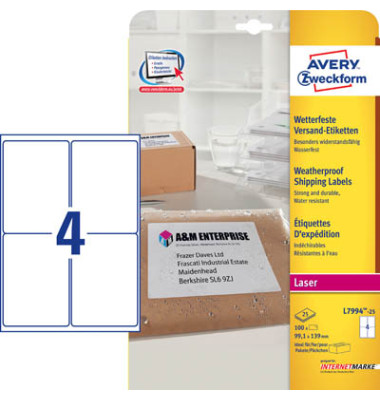 Polyesteretik.wetterf.25/A4 weiß 99,1x139mm 100 St Polyesteretik.wetterf.25/A4 weiß 99,1x139mm 100 St