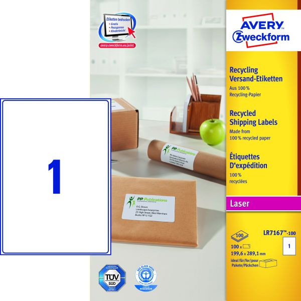 5014702815102 - LR7167-100 Versand Etiketten 1996 x 2891 mm weiß Recycling 5014702815102 AVERY Zweckform