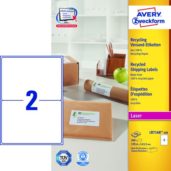 5014702815096 - LR7168-100 Versand Etiketten 1996 x 1435 mm weiß Recycling 5014702815096 Zweckform LR7168-100 200 Stück