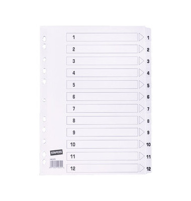 Register A4 1-12 weiß 12-teilig Karton Ordner Trennblätter Zahlenregister! 