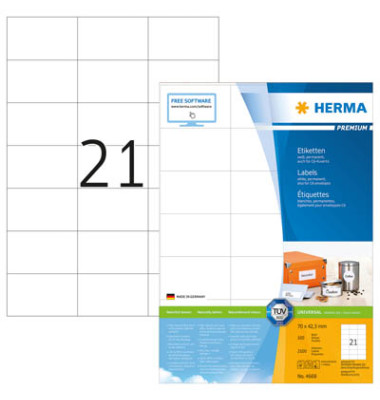 Herma Inkjet+Laser+Kopieretik.A4-Bg. weiß 70x42,3mm 2100 Stück