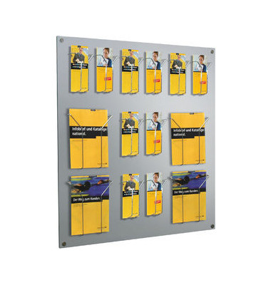 Wandprospekthalter Focus silber 9 Fächer A4/18 Fächer DIN lang Wandprospekthalter Focus silber 9 Fächer A4/18 Fächer DIN lang