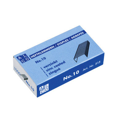 Heftklammern No.10, 515, Stahldraht verzinkt, Heftleistung 10 Blatt max.