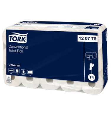 Toilettenpapier T4 Universal, ohne, 120776, 2-lagig, naturwei&szlig;, 400 Blatt / Rolle,