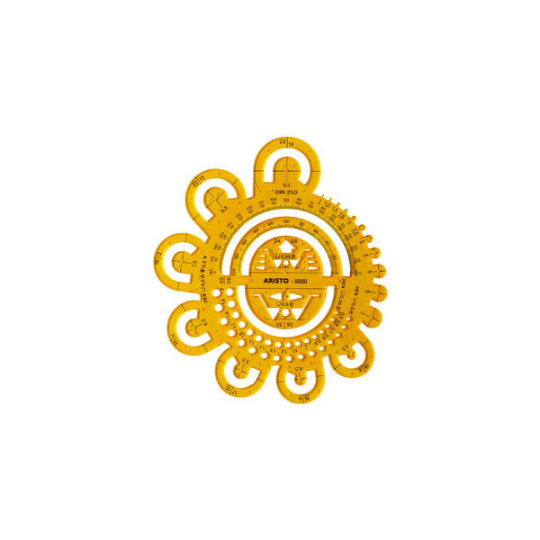 9003182050208 - Kunststoff-Schablone Abrundung 5020 gelb-transparent Ø 05-40mm 9003182050208 Aristo