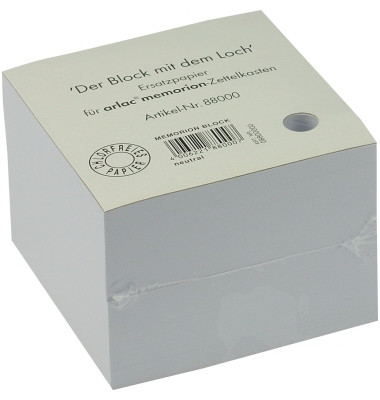 Zettelklotz 88000, memorion Mit Loch, 100x100mm, lose, weiß, Papier, 600 Blatt