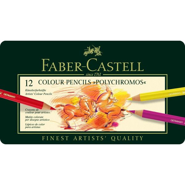 Faber-Castell Künstlerstifte-Set POLYCHROMOS 110012, 12-farbig sortiert, rund, Etui  Metall 4005401100126 Faber-Castell 12 Stück