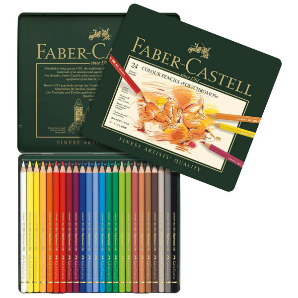 Faber-Castell Künstlerstifte-Set Polychromos, 110024, farbig sortiert, rund, Etui  Metall 4005401100249 Faber-Castell 24 Stück