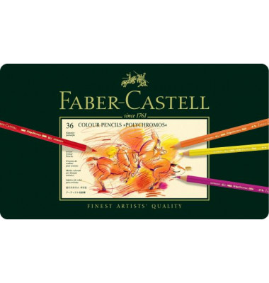 K&uuml;nstlerstifte-Set Polychromos, 110036, 36-farbig sortiert, rund, Etui  Metall