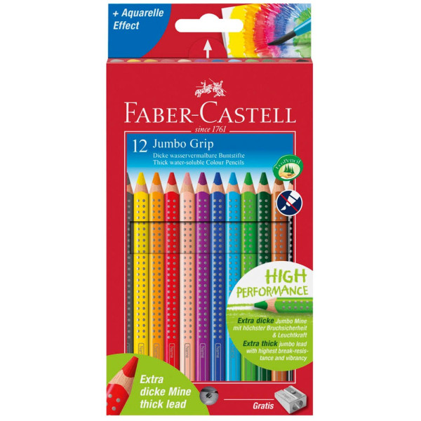Faber-Castell Buntstifte-Set Jumbo GRIP, 110912, farbig sortiert, dreikant, Packung 4005401109129 Faber-Castell 12 Stück
