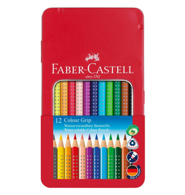Buntstifte-Set Colour Grip 112413, 12-farbig sortiert, 3-Kant-Schaft, Etui  Metall