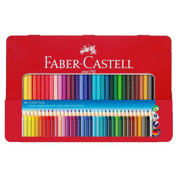 Faber-Castell Buntstifte-Set Colour GRIP, 112435, farbig sortiert, dreikant, Etui  Metall 4005401124351 Faber-Castell 36 Stück