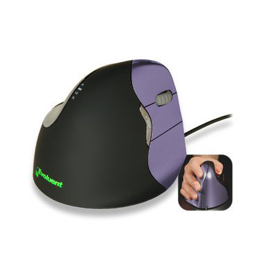 Vertikalmaus Evoluent 4, 5 Tasten, mit Kabel, USB-Kabel, Rechtshänder, ergonomisch, hohe Auflösung, optisch, schwarz, violett