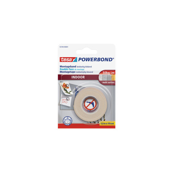 4042448843388 - tesa Montageband POWERBOND Indoor 55740 doppelseitiges Klebeband weiß 190 mm x 15 m 1 Rolle