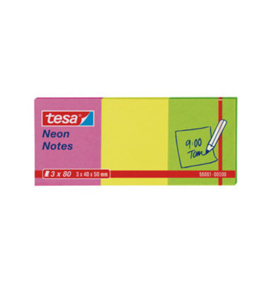 Haftnotizen blanko 56001-00000-00, Neon Notes, 3-farbig sortiert, rechteckig, 40x50mm
