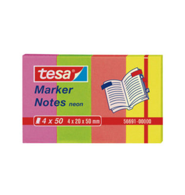 Haftmarker 56691-00000-01, Marker Notes Neon, 20x50mm, 4-farbig sortiert, ohne, rechteckig