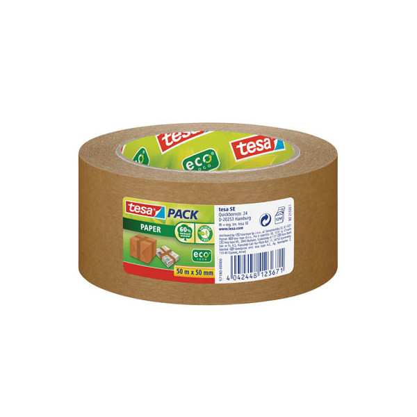 4042448123671 - Pack Paper ecoLogo - Umweltgerechtes Paketband aus Papier 60 % biobasiertes Material - Braun - 50 m x 50 mm - Tesa