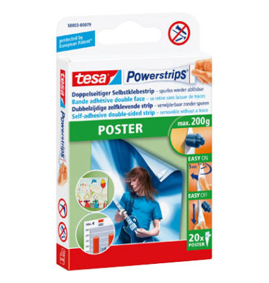 Klebestrips 58003-00079-04 Powerstrips POSTER, 20 St&uuml;ck, 14,5x42mm (BxL), doppelseitig, wiederabl&ouml;sbar