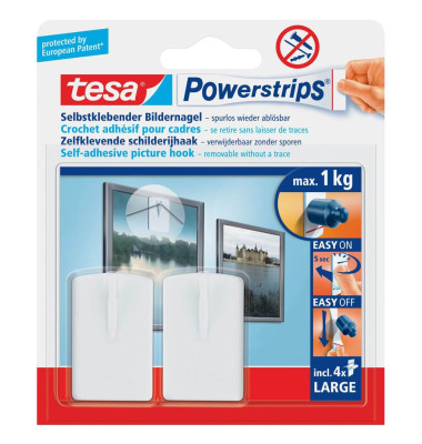 Klebehaken Powerstripes, 58031-00020-01, bis 1kg, wei&szlig;