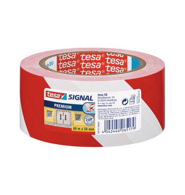 Signalklebeband Tesapack Signal 58131-00-00, 50mm x 66m, PVC, leise abrollbar, rot/weiß