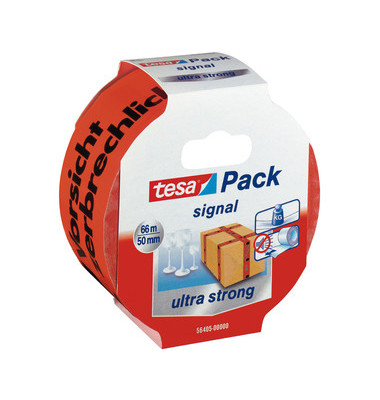 Tesa Signalpackband Tesapack Signal Ultra Strong 58132-00000, Vorsicht zerbrechlich, 50mm x 66m, PVC, leise abrollbar, orange/schwarz