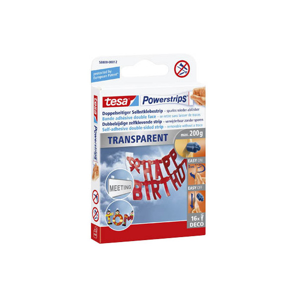 4042448103895 - Klebestrips 58800-00012-03 Powerstrips TRANSPARENT 16 Stück 145x42mm (BxL) doppelseitig wiederablösbar 4042448103895 16 Stück