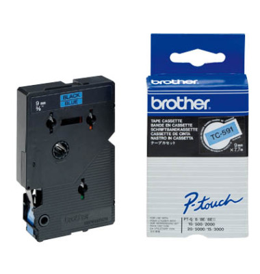 P-touch Schriftband TC-591 9mm x 7,7m schwarz/blau laminiert selbstklebend