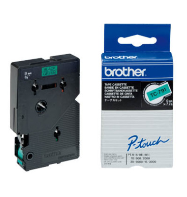 P-Touch Schriftband TC-791 schwarz auf grün 9mm x 7,7m P-Touch Schriftband TC-791 schwarz auf grün 9mm x 7,7m
