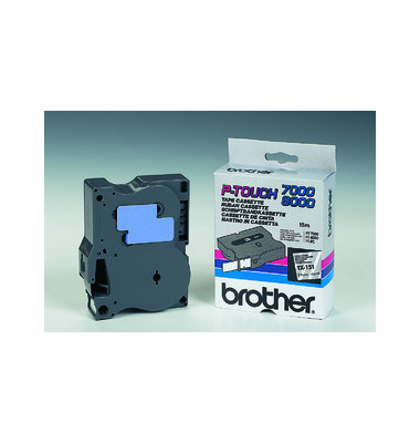 P-touch Schriftband TX-151 24mm x 15,4m schwarz/farblos laminert selbstklebend