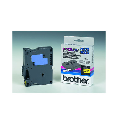 P-touch Schriftband TX-631 12mm x 15,4m schwarz/gelb laminert selbstklebend