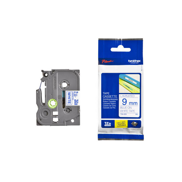 4977766685146 - TZe 223 - Laminiertes Band - blau auf weiß - Rolle (09 cm x 8 m) - 1 Rolle(n) - für P-Touch GL-H105 PT-1000 1